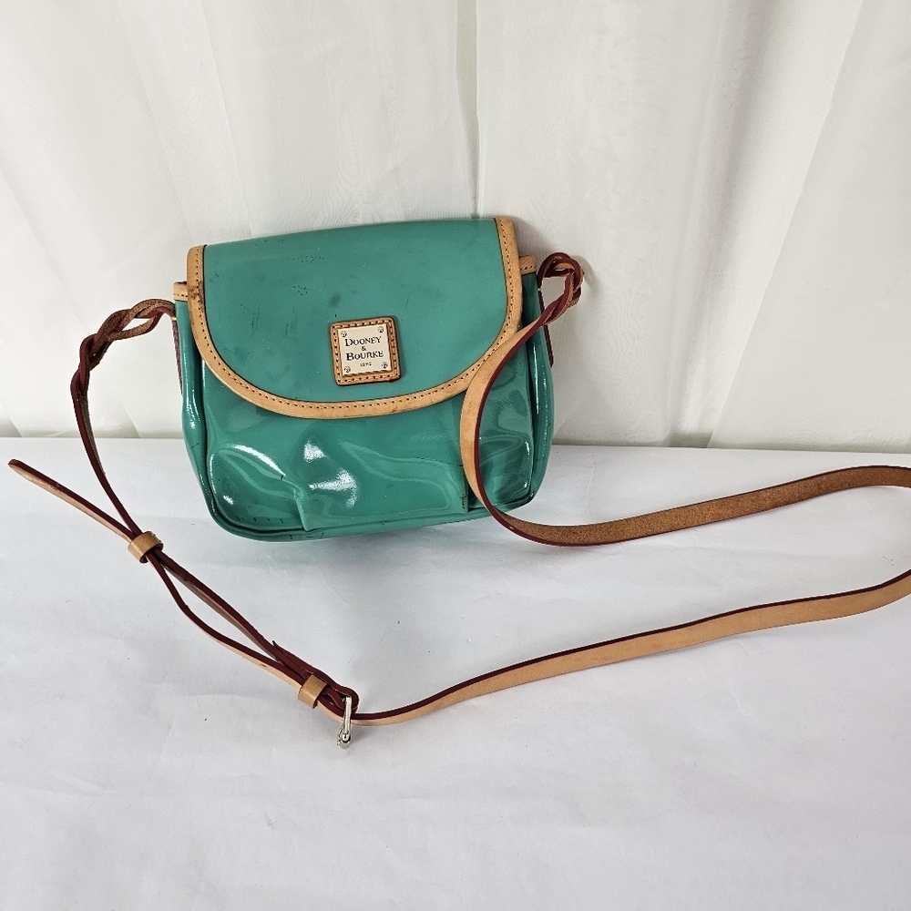 Dooney & Bourke Flap Pleated Crossbody bag Aqua teal paten leather